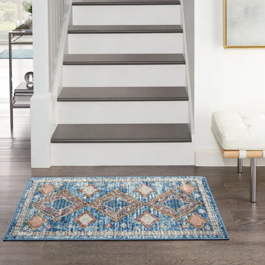 Blue Southwestern Power Loom Non Skid Area Rug Photo 3