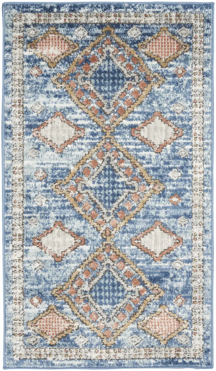 Blue Southwestern Power Loom Non Skid Area Rug Photo 1
