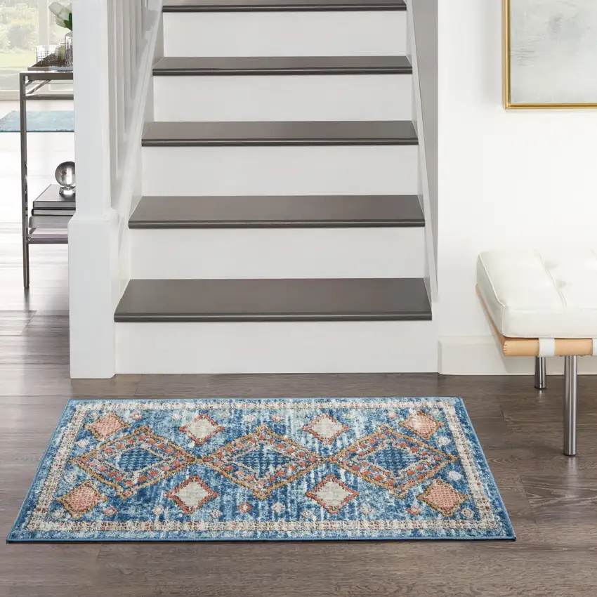 Blue Southwestern Power Loom Non Skid Area Rug Photo 9