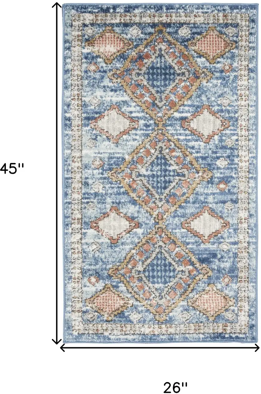 Blue Southwestern Power Loom Non Skid Area Rug Photo 5