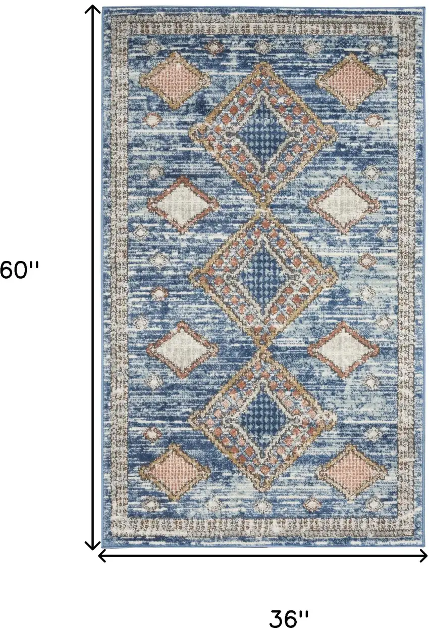 Blue Southwestern Power Loom Non Skid Area Rug Photo 5
