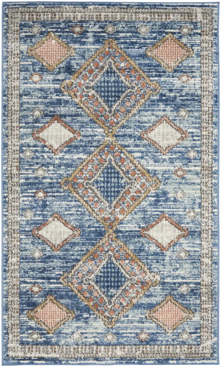 Blue Southwestern Power Loom Non Skid Area Rug Photo 1