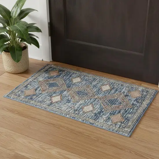 Blue Southwestern Power Loom Non Skid Area Rug Photo 1