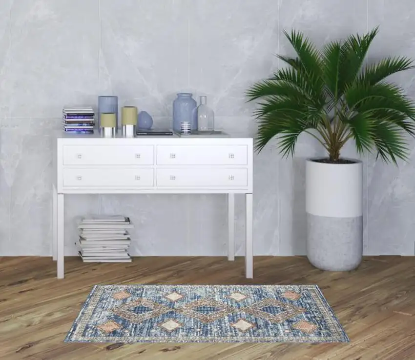 Blue Southwestern Power Loom Non Skid Area Rug Photo 2