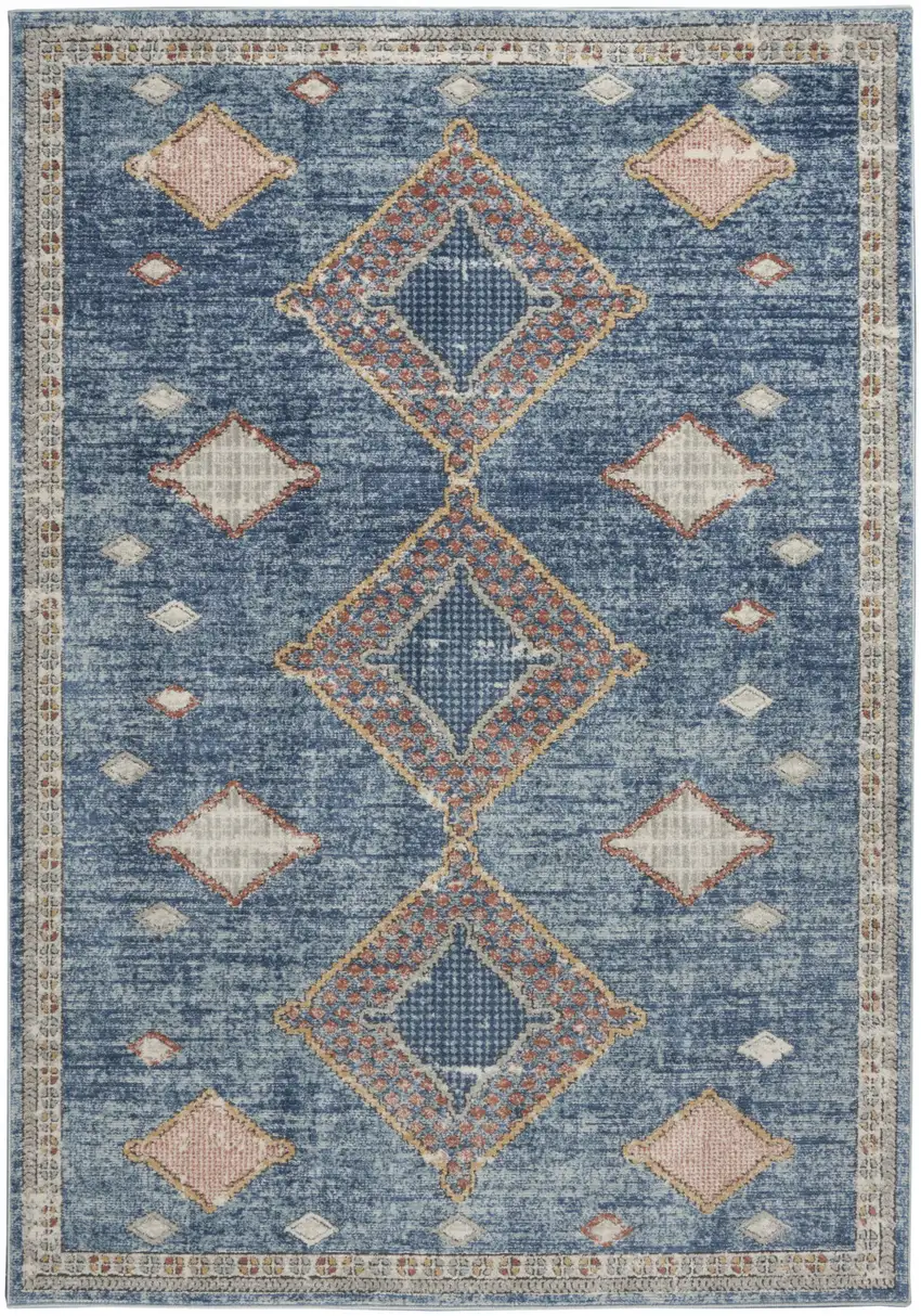 Blue Southwestern Power Loom Non Skid Area Rug Photo 1