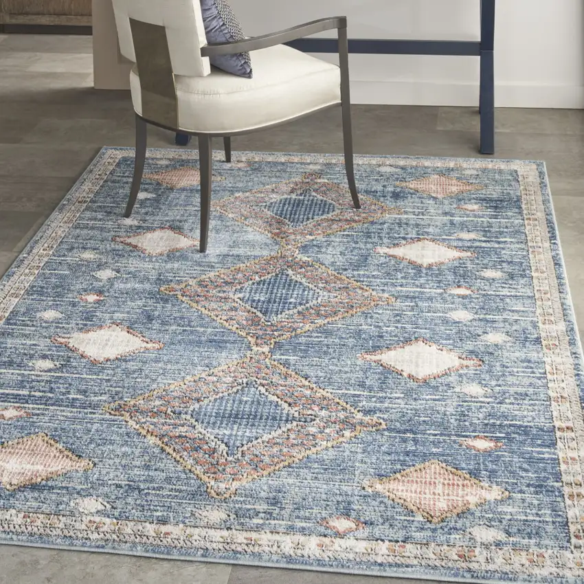 Blue Southwestern Power Loom Non Skid Area Rug Photo 3