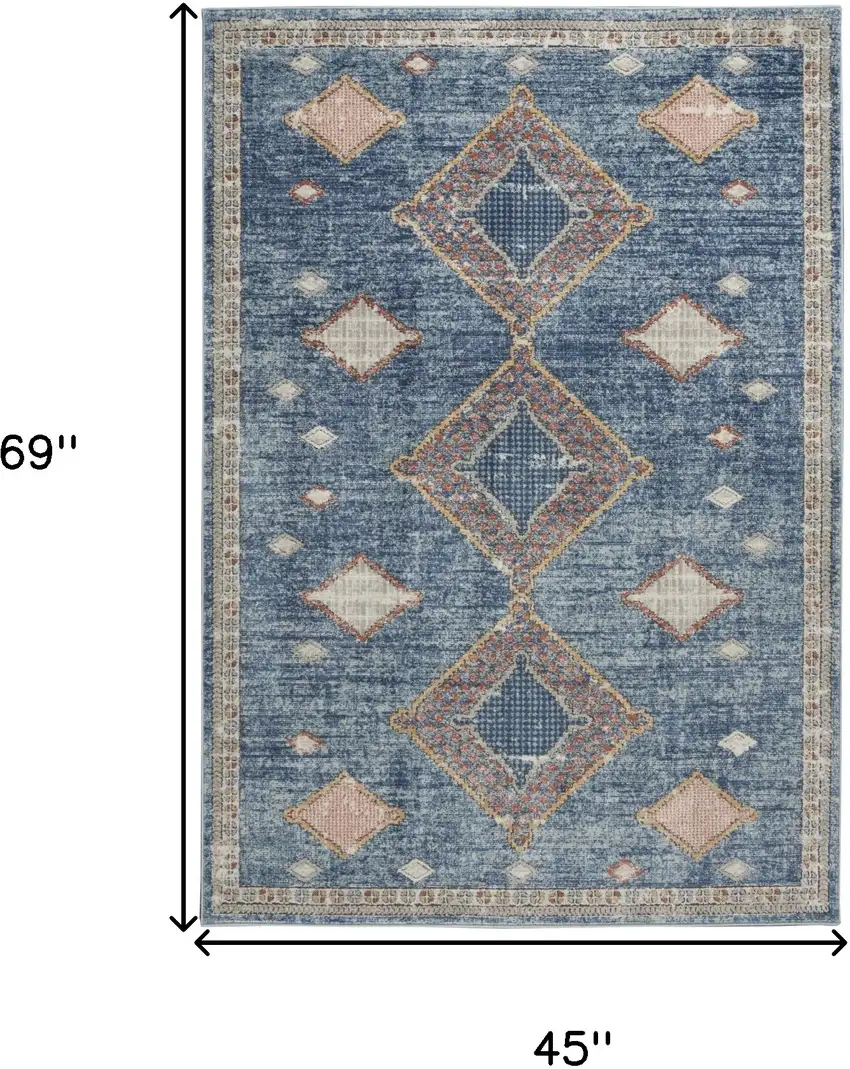 Blue Southwestern Power Loom Non Skid Area Rug Photo 5