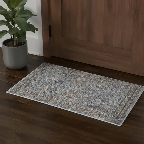 Blue Southwestern Power Loom Non Skid Area Rug Photo 1