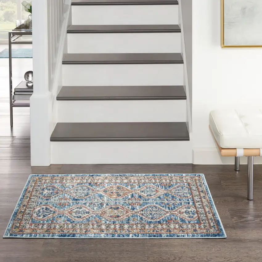 Blue Southwestern Power Loom Non Skid Area Rug Photo 3