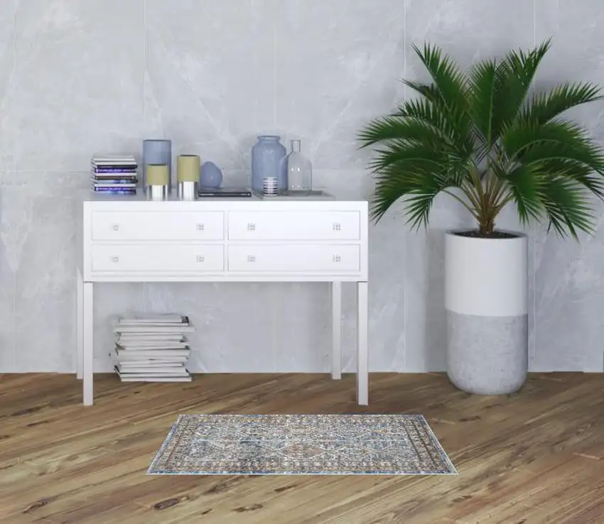 Blue Southwestern Power Loom Non Skid Area Rug Photo 2