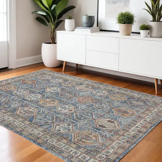 Blue Southwestern Power Loom Non Skid Area Rug Photo 1