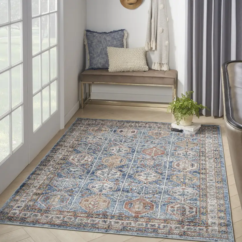 Blue Southwestern Power Loom Non Skid Area Rug Photo 4