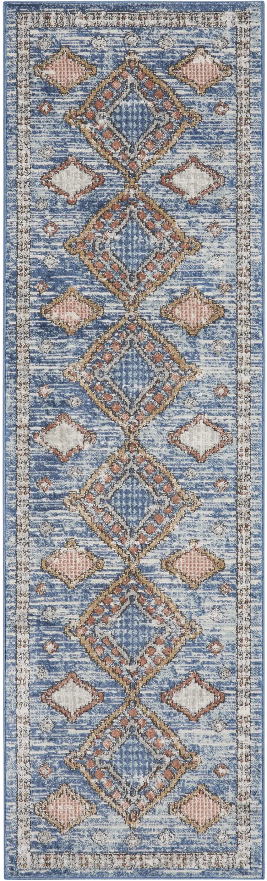 Blue Southwestern Power Loom Non Skid Runner Rug Photo 3