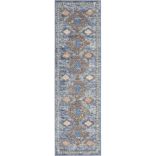 Blue Southwestern Power Loom Non Skid Runner Rug Photo 8