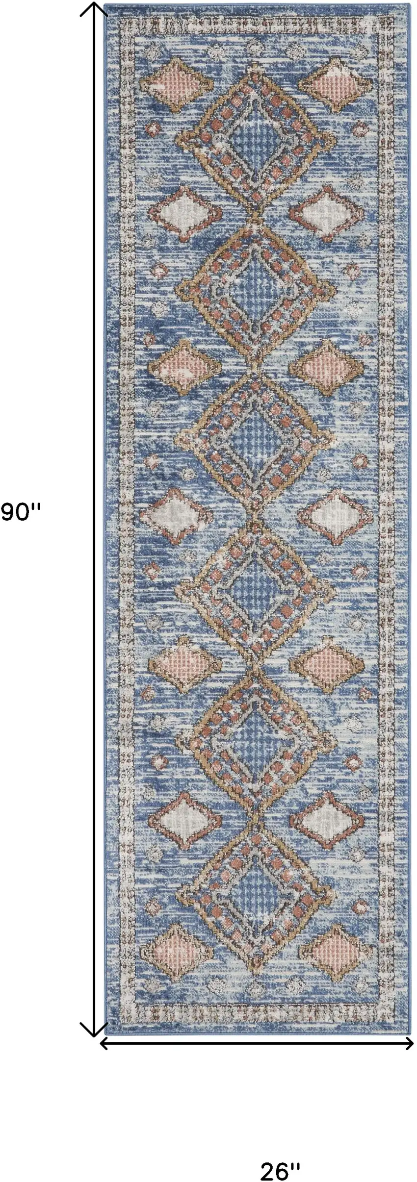 Blue Southwestern Power Loom Non Skid Runner Rug Photo 5