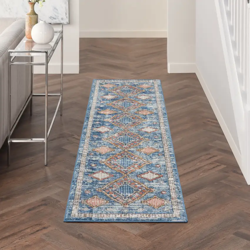 Blue Southwestern Power Loom Non Skid Runner Rug Photo 3