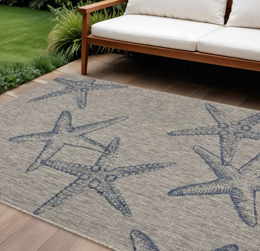 Blue And Gray Starfish Indoor Outdoor Area Rug Photo 1