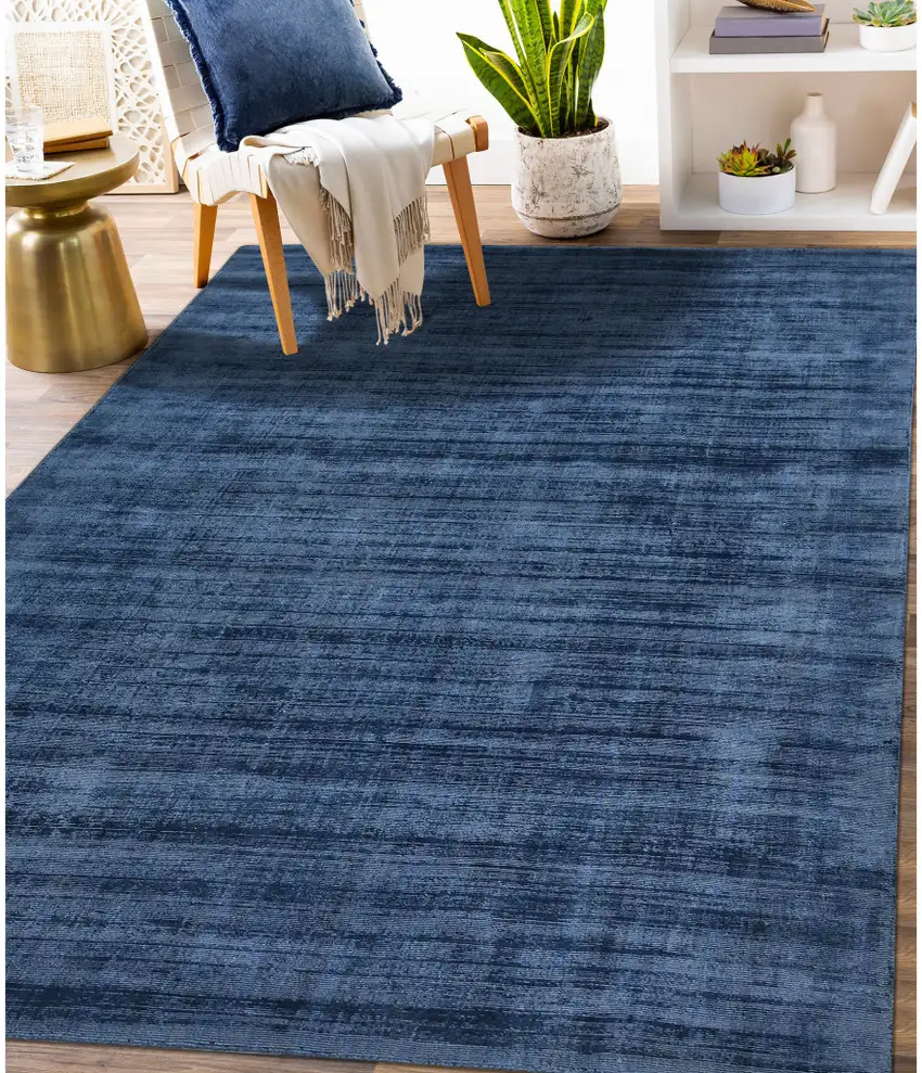 Blue Striped Hand Woven Area Rug Photo 7
