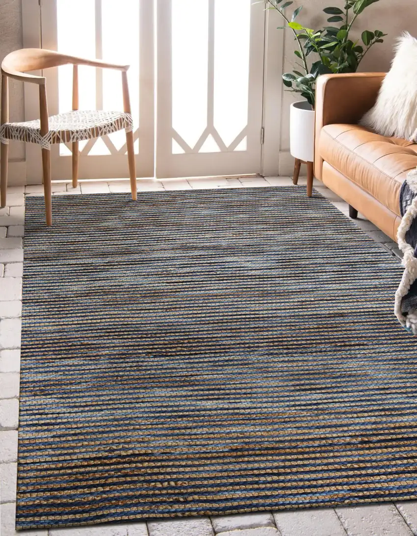 Blue Striped Hand Woven Area Rug Photo 4