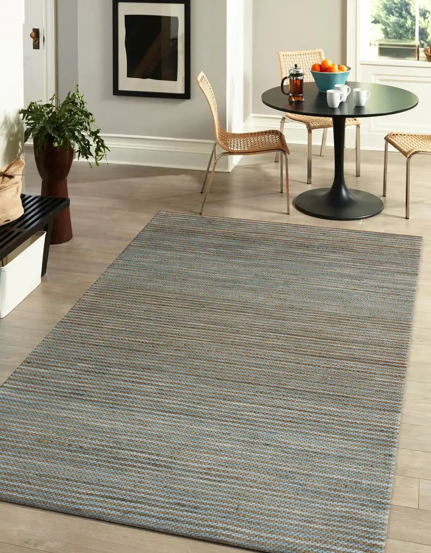 Blue Striped Hand Woven Area Rug Photo 5