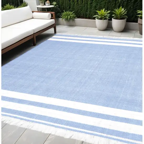 Blue Striped Handmade Stain Resistant Non Skid Indoor Outdoor Area Rug Photo 1