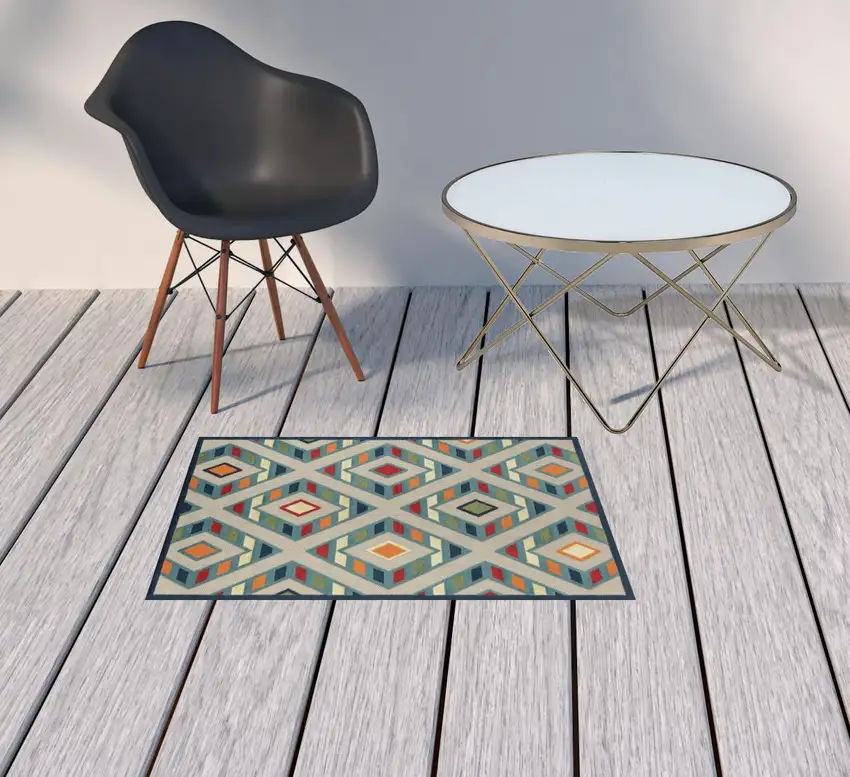 Blue Striped Non Skid Indoor Outdoor Area Rug Photo 2