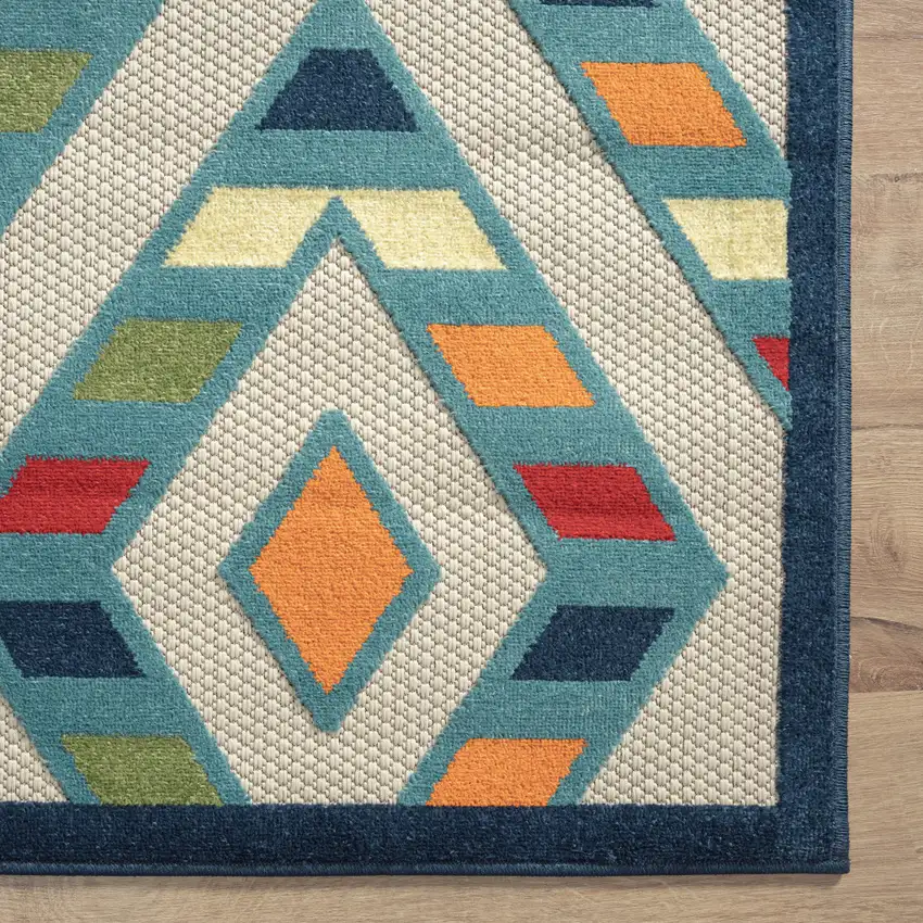 Blue Striped Non Skid Indoor Outdoor Area Rug Photo 6