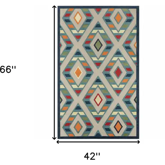 Blue Striped Non Skid Indoor Outdoor Area Rug Photo 3