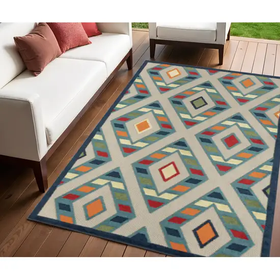 Blue Striped Non Skid Indoor Outdoor Area Rug Photo 1