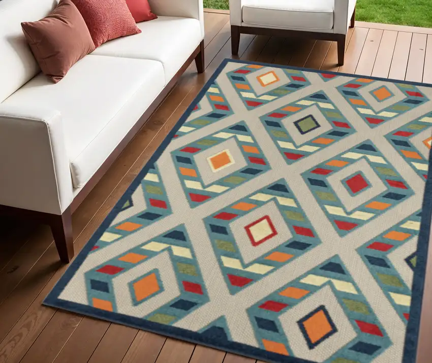 Blue Striped Non Skid Indoor Outdoor Area Rug Photo 1