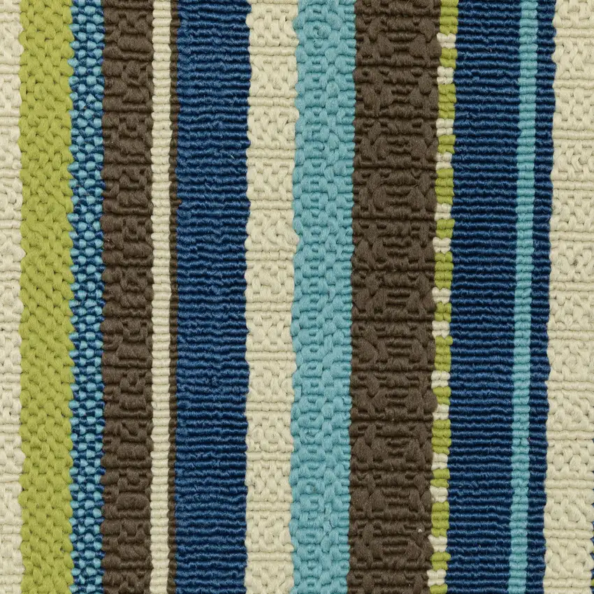 Blue Striped Stain Resistant Indoor Outdoor Area Rug Photo 4