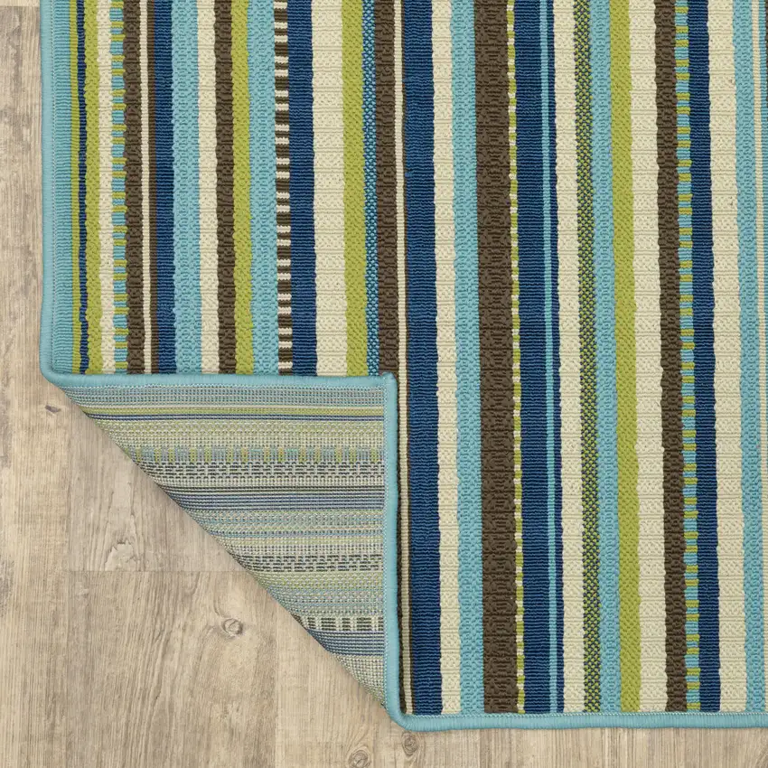 Blue Striped Stain Resistant Indoor Outdoor Area Rug Photo 7