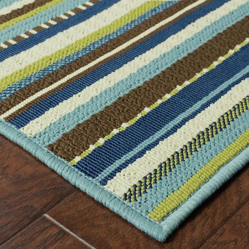 Blue Striped Stain Resistant Indoor Outdoor Area Rug Photo 5
