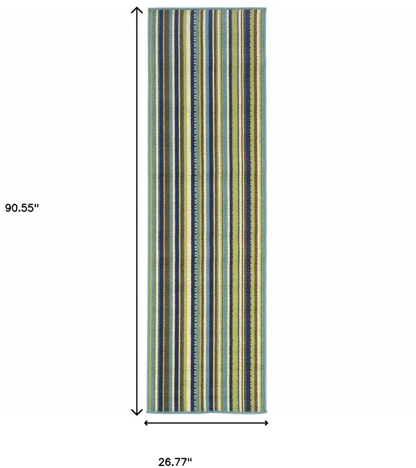 Blue Striped Stain Resistant Indoor Outdoor Area Rug Photo 10