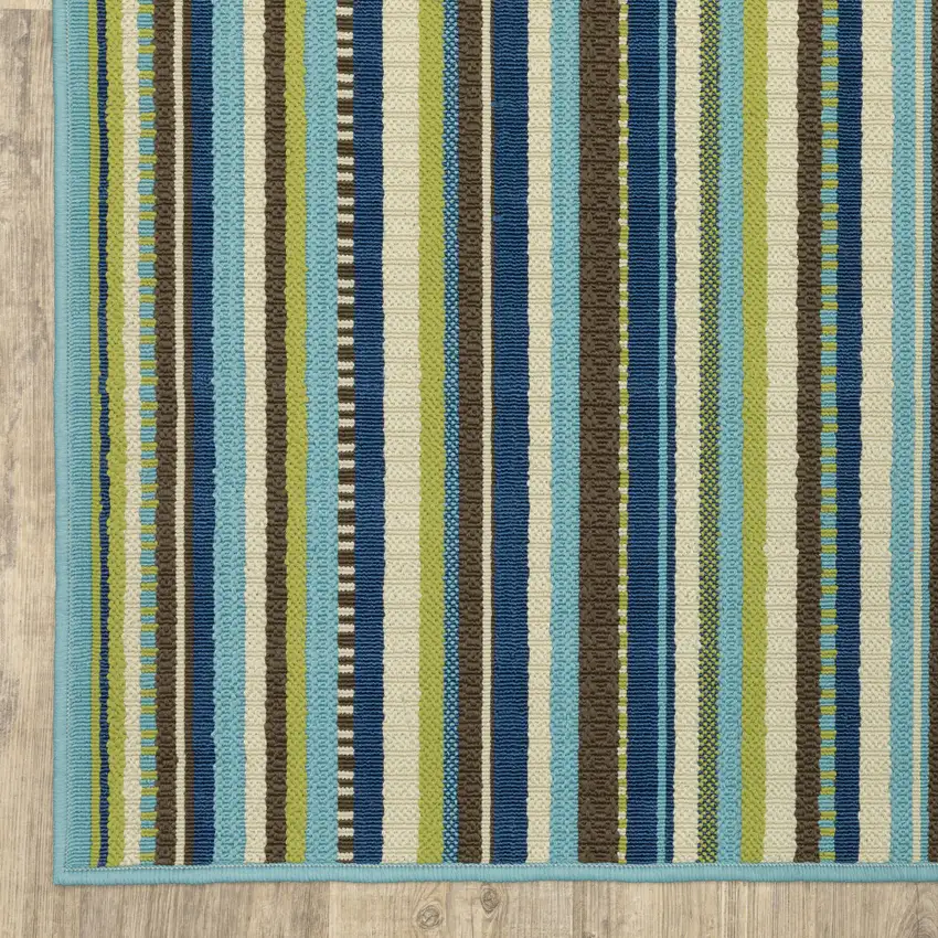 Blue Striped Stain Resistant Indoor Outdoor Area Rug Photo 5