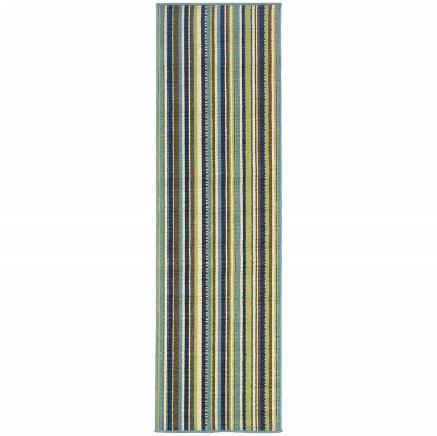 Blue Striped Stain Resistant Indoor Outdoor Area Rug Photo 1