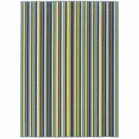 Photo of Blue Striped Stain Resistant Indoor Outdoor Area Rug