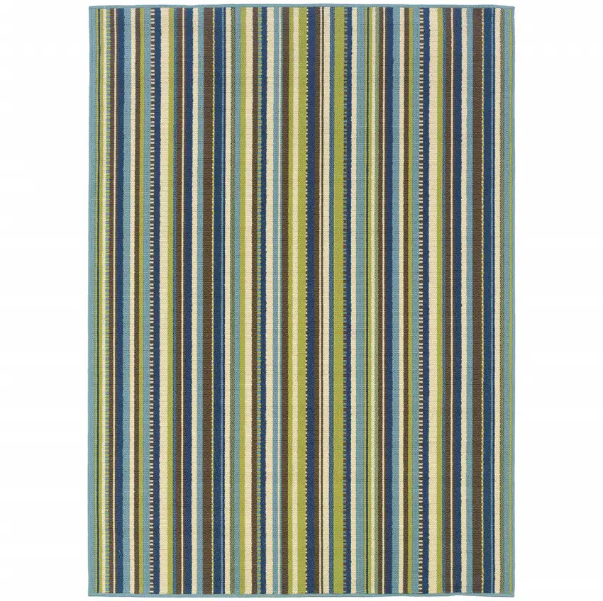 Blue Striped Stain Resistant Indoor Outdoor Area Rug Photo 1