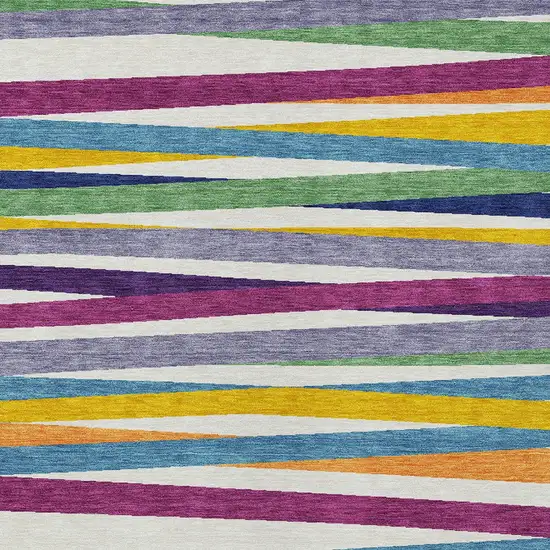 Blue Striped Washable Indoor Outdoor Area Rug Photo 6