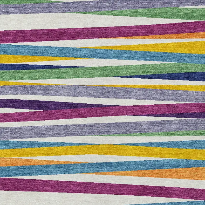 Blue Striped Washable Indoor Outdoor Area Rug Photo 6