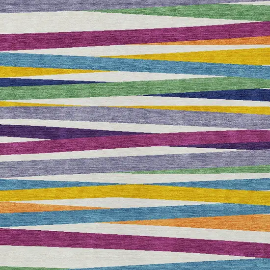 Blue Striped Washable Indoor Outdoor Area Rug Photo 6