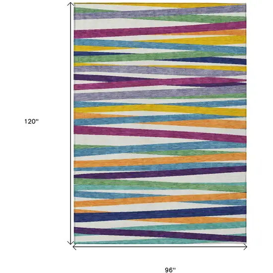 Blue Striped Washable Indoor Outdoor Area Rug Photo 3