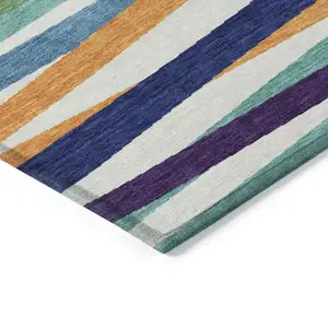 Photo of Blue Striped Washable Indoor Outdoor Area Rug