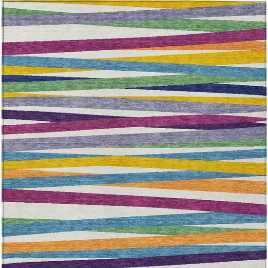 Blue Striped Washable Indoor Outdoor Area Rug Photo 7