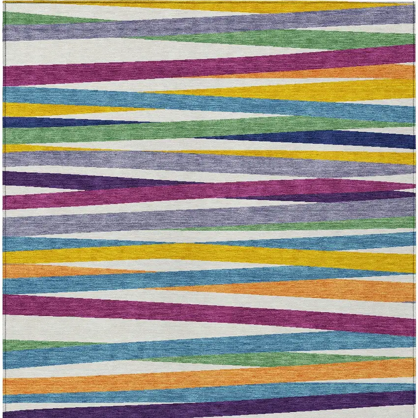 Blue Striped Washable Indoor Outdoor Area Rug Photo 7