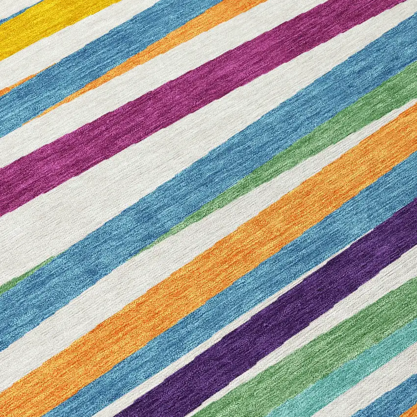 Blue Striped Washable Indoor Outdoor Area Rug Photo 5