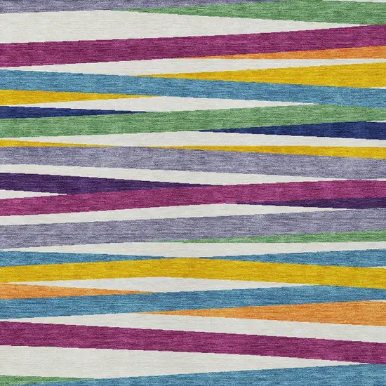 Blue Striped Washable Indoor Outdoor Area Rug Photo 6