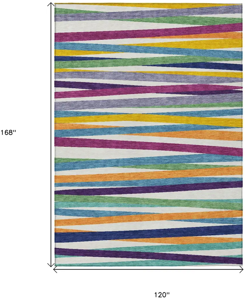 Blue Striped Washable Indoor Outdoor Area Rug Photo 3