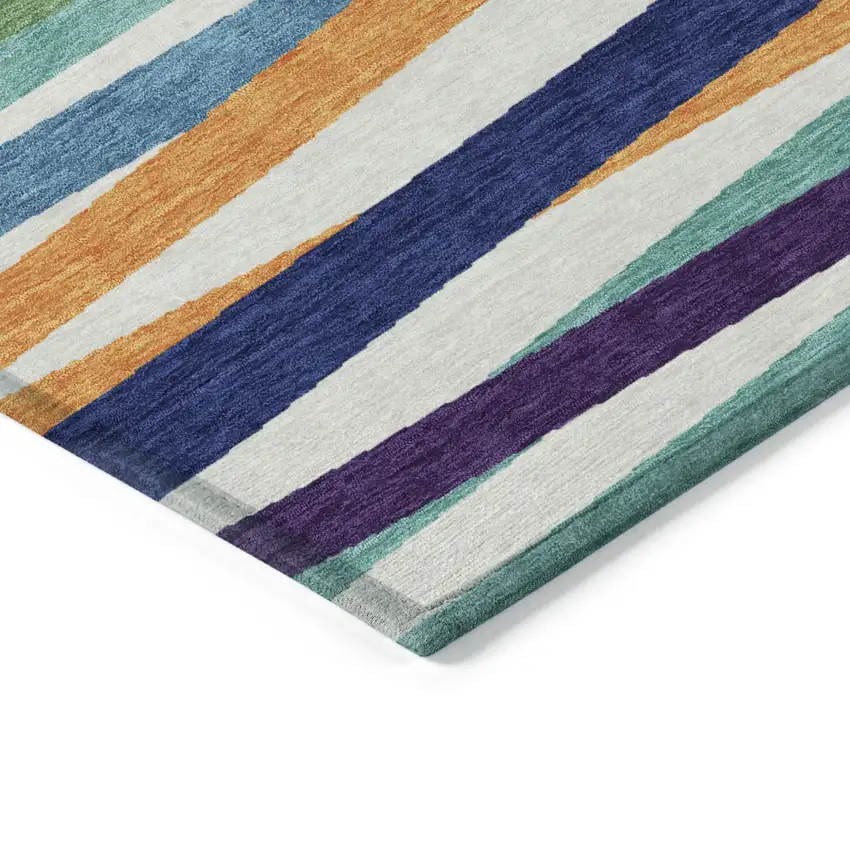 Blue Striped Washable Indoor Outdoor Area Rug Photo 4