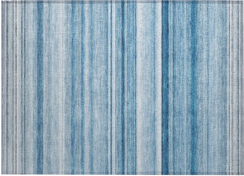 Blue Striped Washable Indoor Outdoor Area Rug Photo 2
